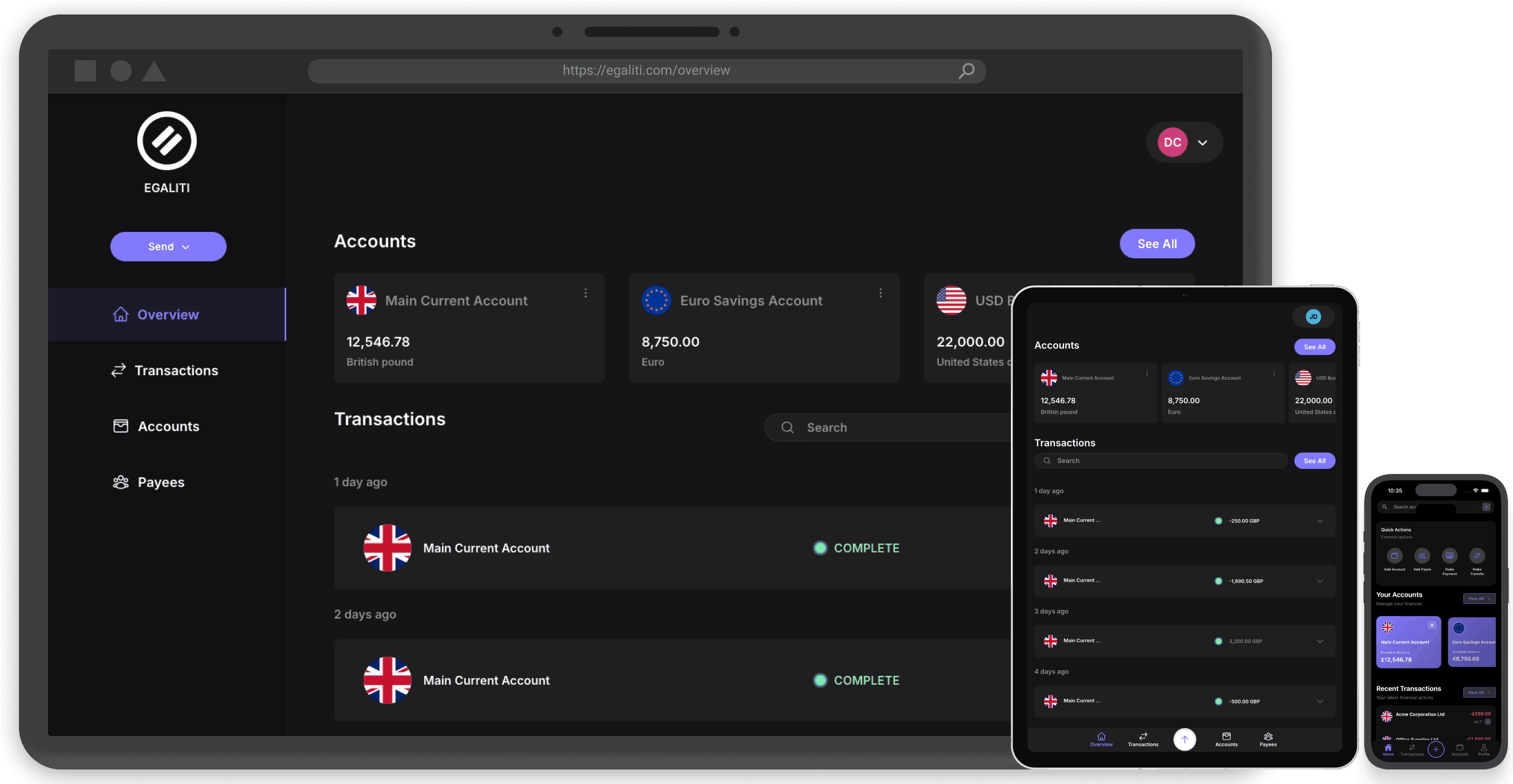 Egaliti Mobile and Desktop Views