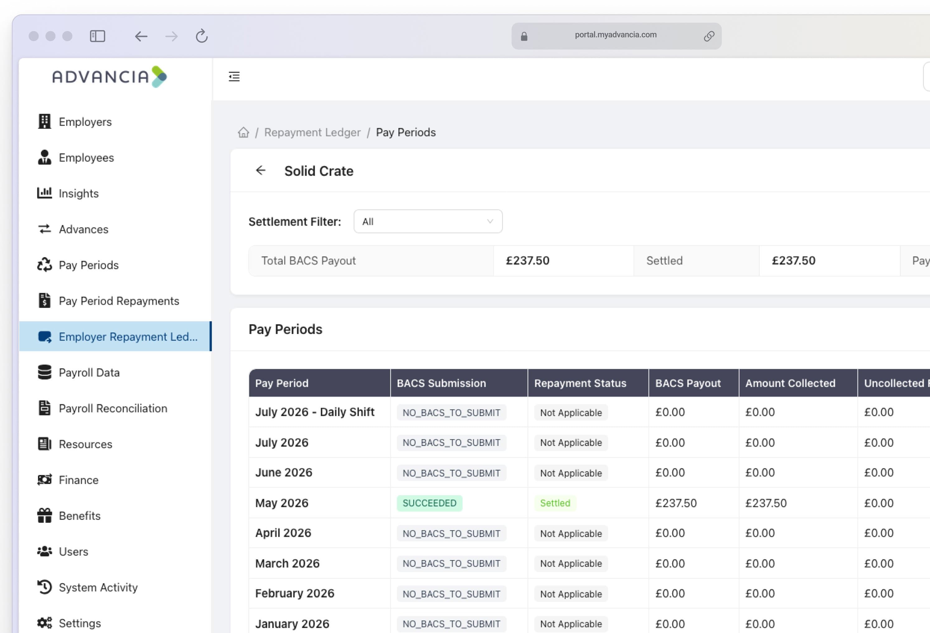 Advancia Repayment Ledger
